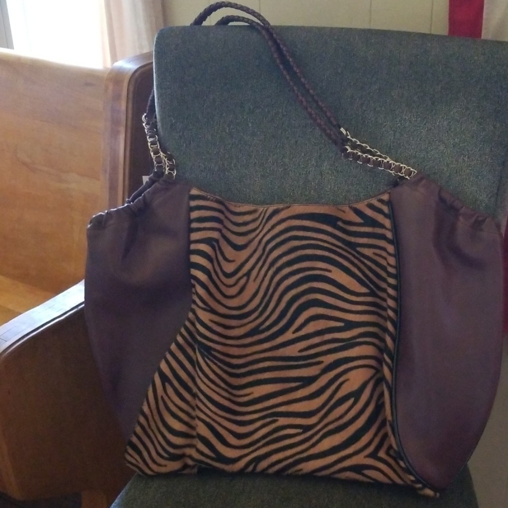 Brown and black/tan zebra stripe bag